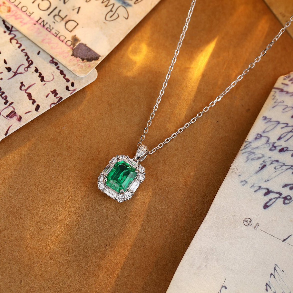 s925 sterling silver lab emerald/ruby & cz diamond necklace