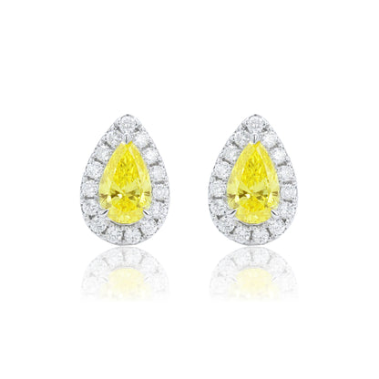 9K/14K/18K WHITE GOLD 0.90 CTW LAB GROWN YELLOW DIAMOND & DIAMOND EARRINGS