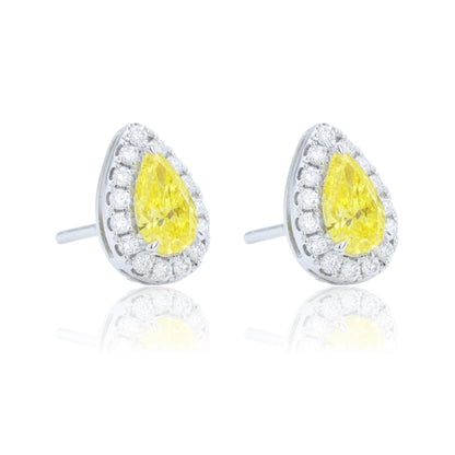 9K/14K/18K WHITE GOLD 0.90 CTW LAB GROWN YELLOW DIAMOND & DIAMOND EARRINGS