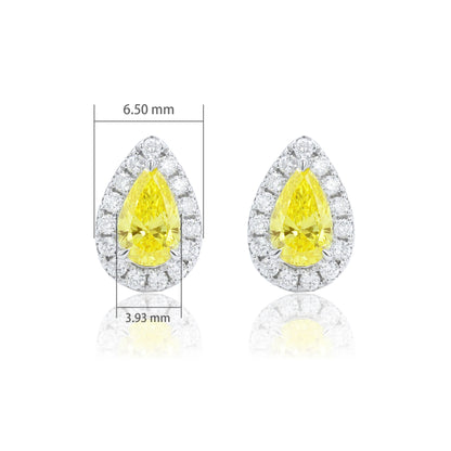 9K/14K/18K WHITE GOLD 0.90 CTW LAB GROWN YELLOW DIAMOND & DIAMOND EARRINGS