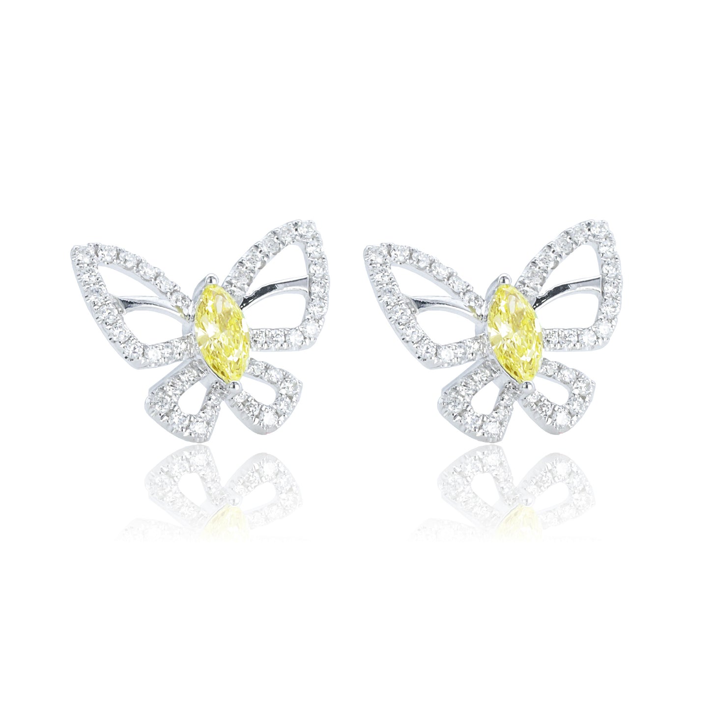 9k/14k/18k white gold 1.02 ctw lab grown yellow diamond & diamond earrings