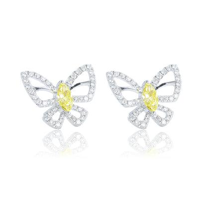 9K/14K/18K WHITE GOLD 1.02 CTW LAB GROWN YELLOW DIAMOND & DIAMOND EARRINGS