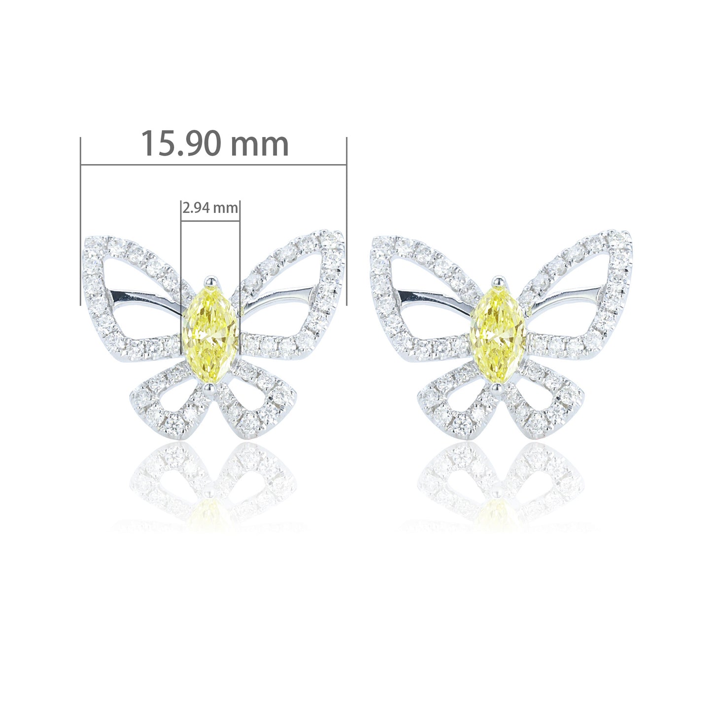 9k/14k/18k white gold 1.02 ctw lab grown yellow diamond & diamond earrings