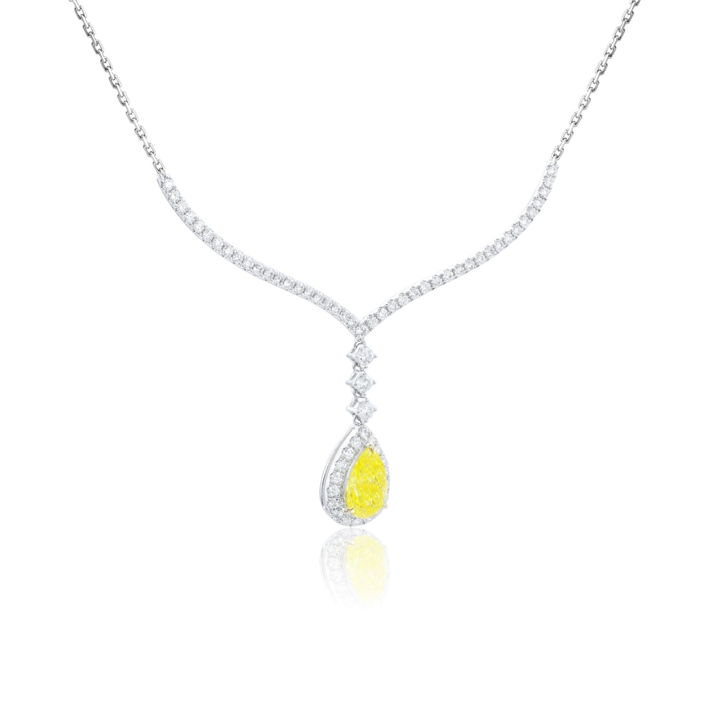 9k/14k/18k white gold 0.9 ctw lab grown fancy yellow diamond & diamond necklace