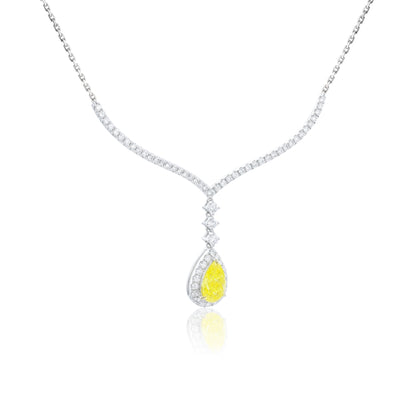 9K/14K/18K WHITE GOLD 0.9 CTW LAB GROWN FANCY YELLOW DIAMOND & DIAMOND NECKLACE