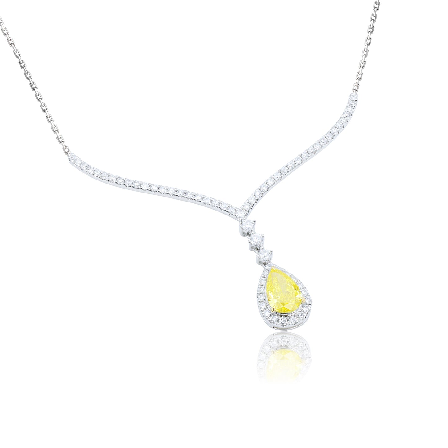 9k/14k/18k white gold 0.9 ctw lab grown fancy yellow diamond & diamond necklace