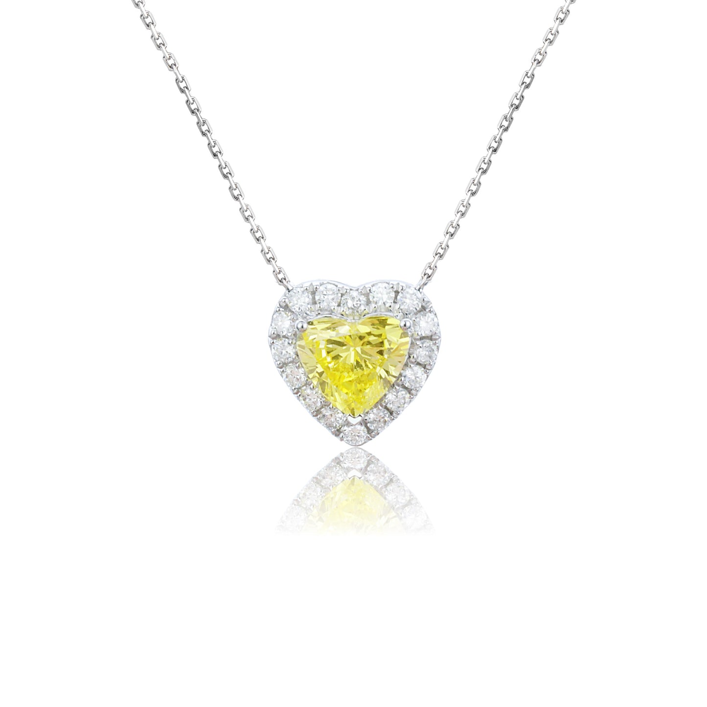 9k/14k/18k white gold 0.68 ctw  lab grown fancy yellow diamond & diamond necklace