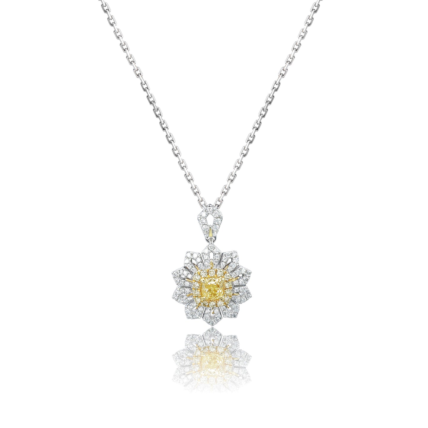 14k/18k white gold 0.49 ctw yellow diamond & diamond necklace