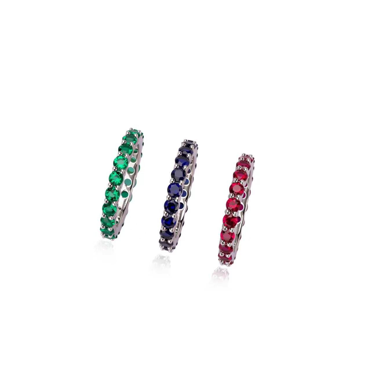s925 sterling silver lab ruby/emerald/sapphire ring