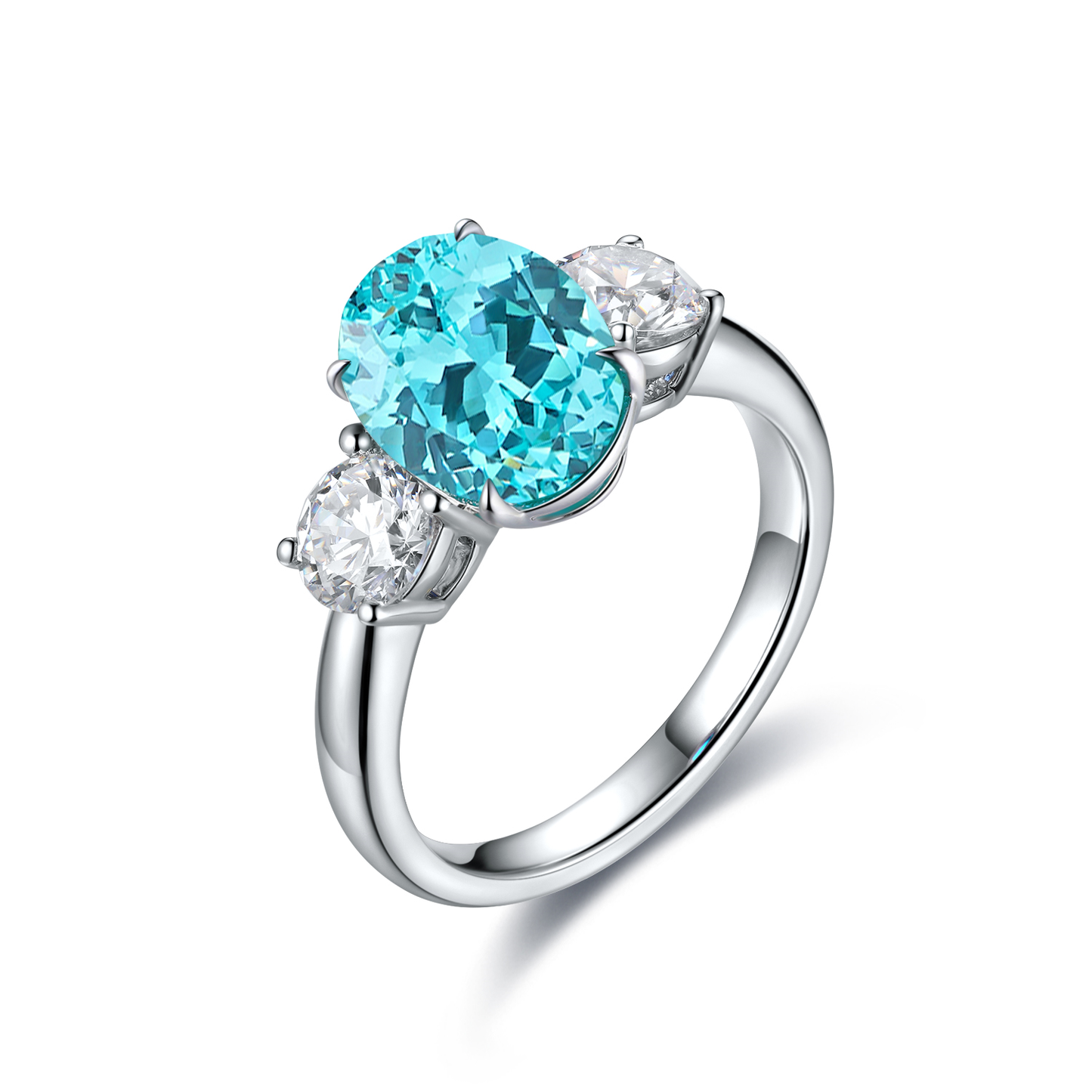 s925 sterling silver lab paraiba/ruby/sapphire/emerald & cz diamond ring