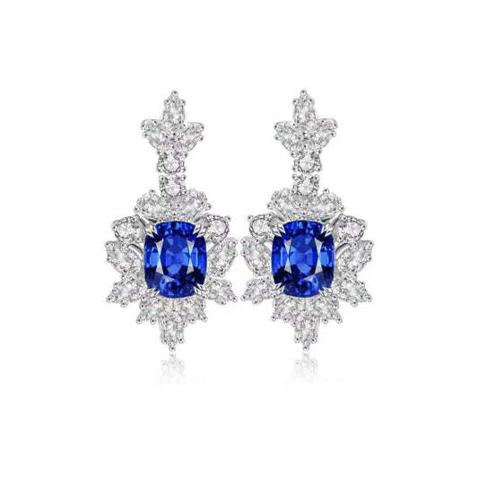 S925 Sterling Silver Lab Ruby/Sapphire/Emerald/Paraiba & CZ Diamond Earrings