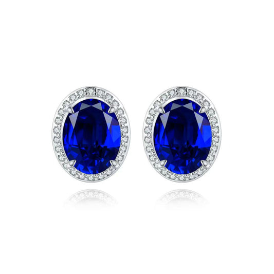 S925 Sterling Silver Lab Paraiba/Ruby/Emerald/Sapphire & CZ Diamond Stud Earrings