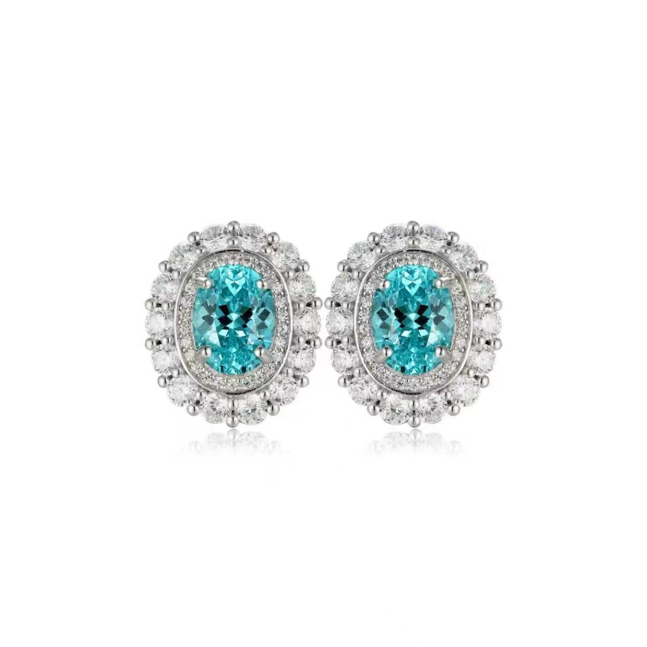 s925 sterling silver lab sapphire/emerald/ruby/paraiba & cz diamond earrings