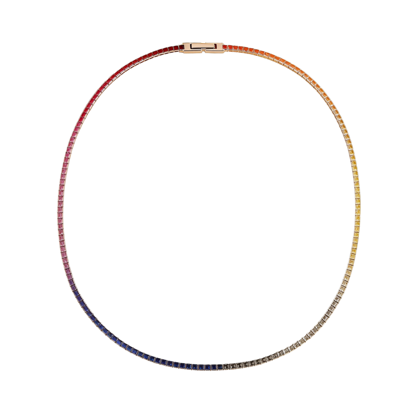 rainbow sapphire princess cut bezel tennis necklace in s925 sterling silver,multicolor gemstone choker,dainty layering necklace,gift for her