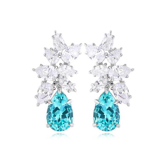 S925 Sterling Silver Lab Ruby/Sapphire/Emerald/Paraiba & CZ Diamond Earrings