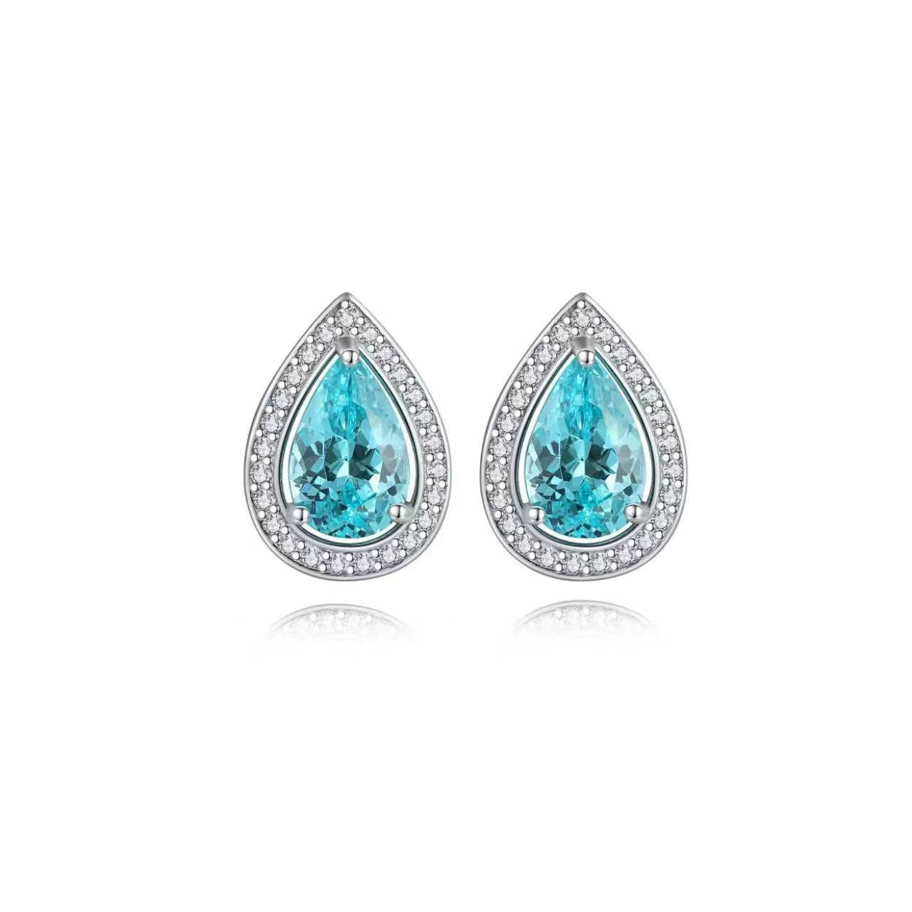 s925 sterling silver lab cobalt spinel/ruby/sapphire/emerald/paraiba & cz diamond stud earrings