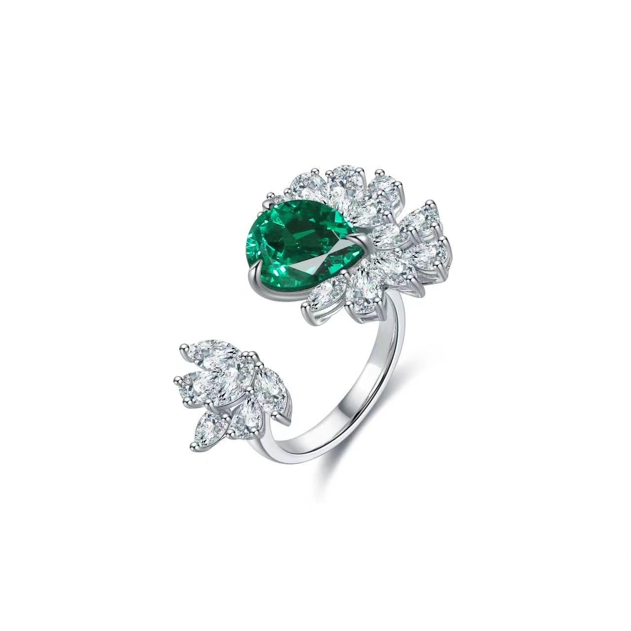 s925 sterling silver lab paraiba/ruby/sapphire/emerald & cz diamond ring