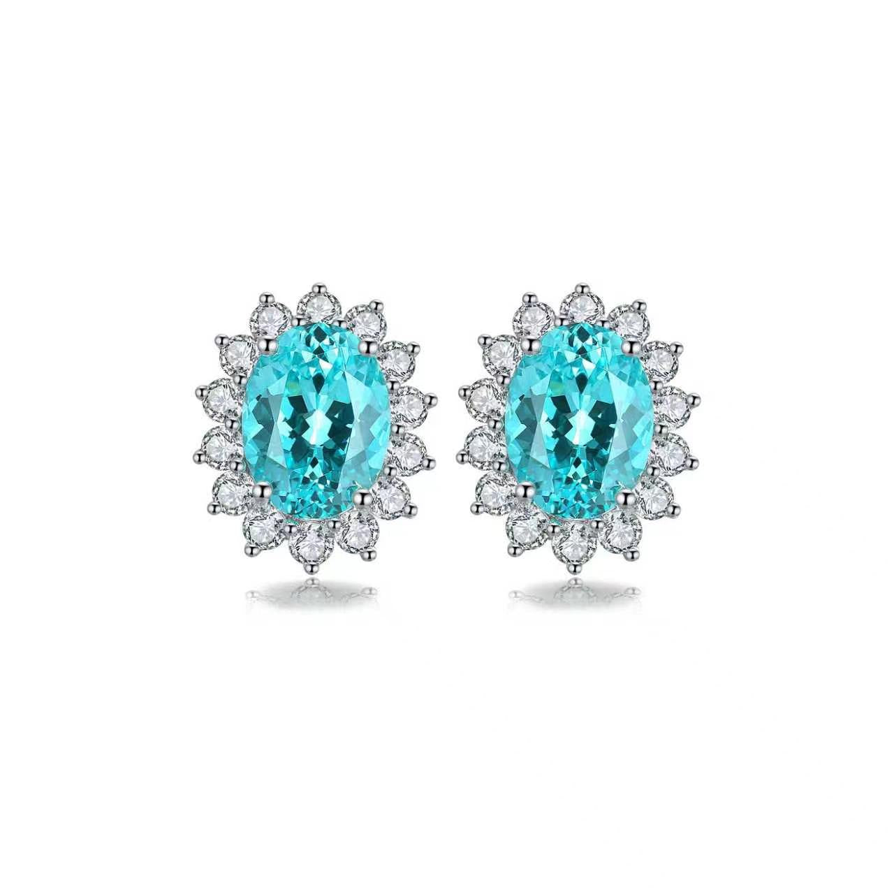 s925 sterling silver lab ruby/sapphire/emerald/paraiba/cobalt spinel & cz diamond stud earrings