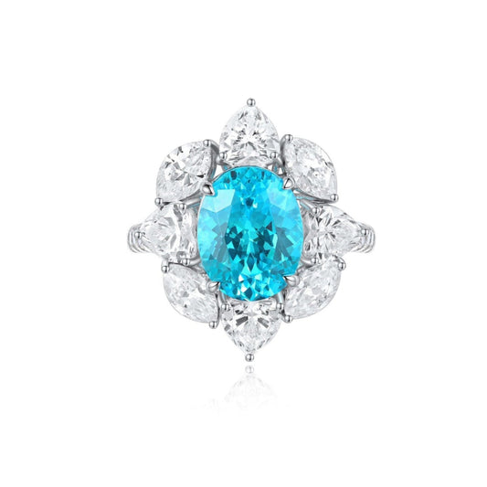 S925 Sterling Silver Lab Paraiba/Ruby/Sapphire/Emerald/Cobalt Spinel & CZ Diamond Ring