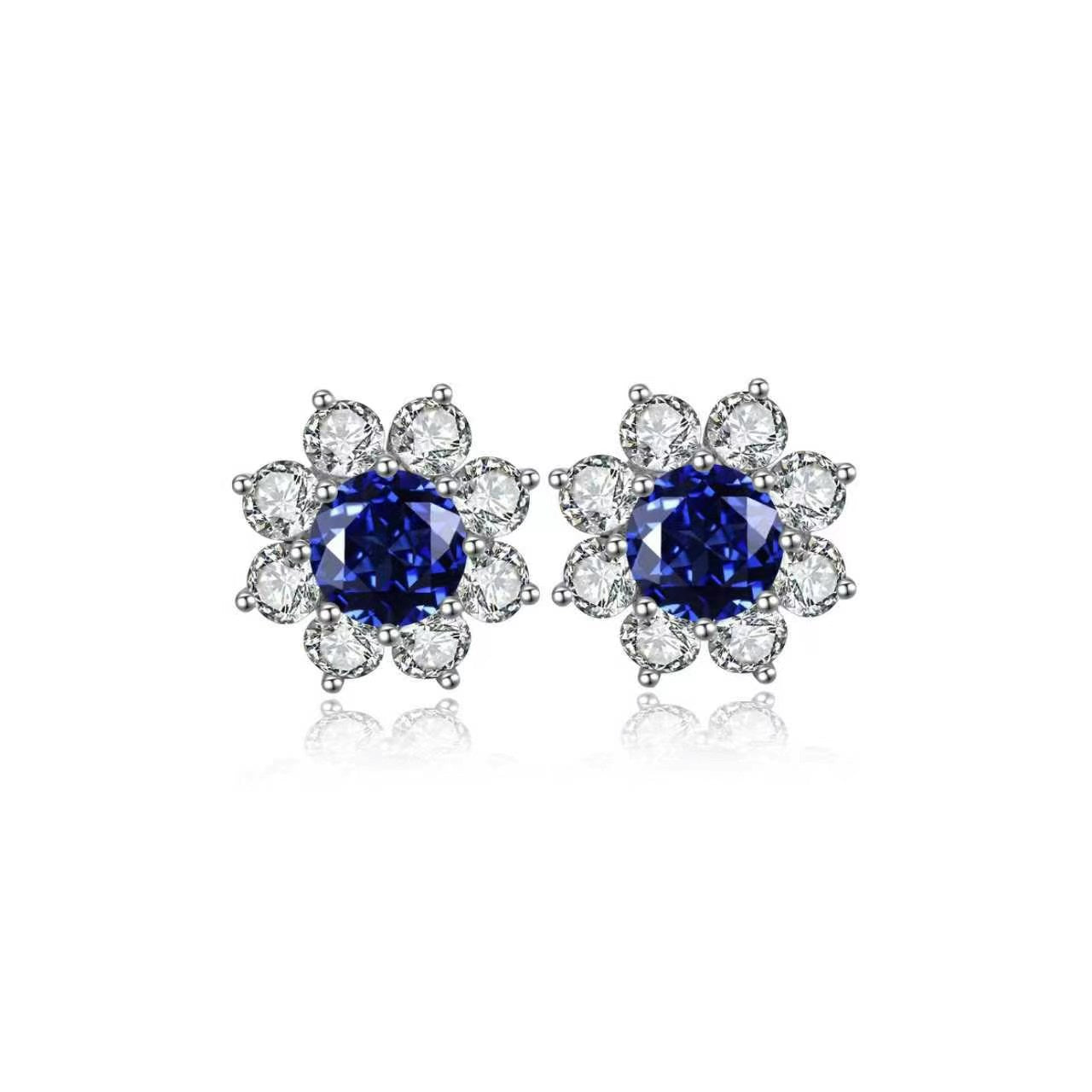 s925 sterling silver lab paraiba/ruby/sapphire/emearld/cobalt spinel & cz diamond stud earrings