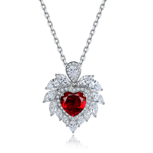 S925 Sterling Silver Lab Ruby/Sapphire/Emerald/Paraiba & CZ Diamond Necklace