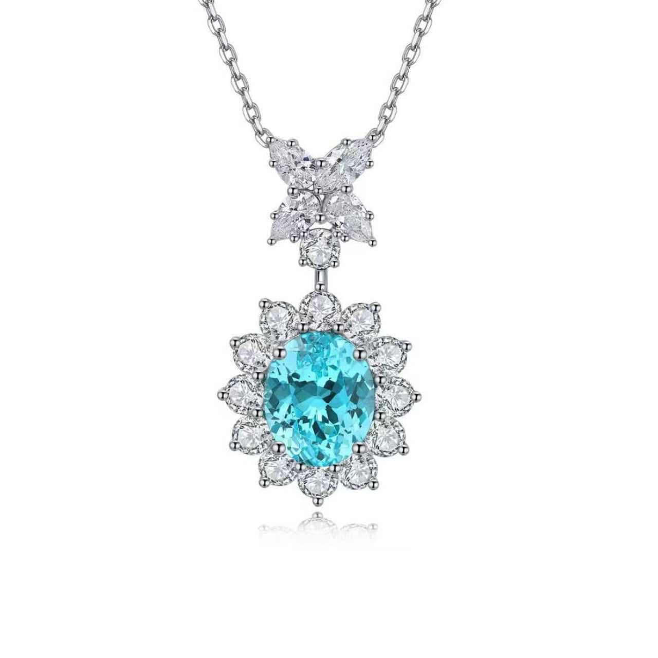 s925 sterling silver lab cobalt spinel/paraiba/emerald/sapphire/ruby & cz diamond necklace