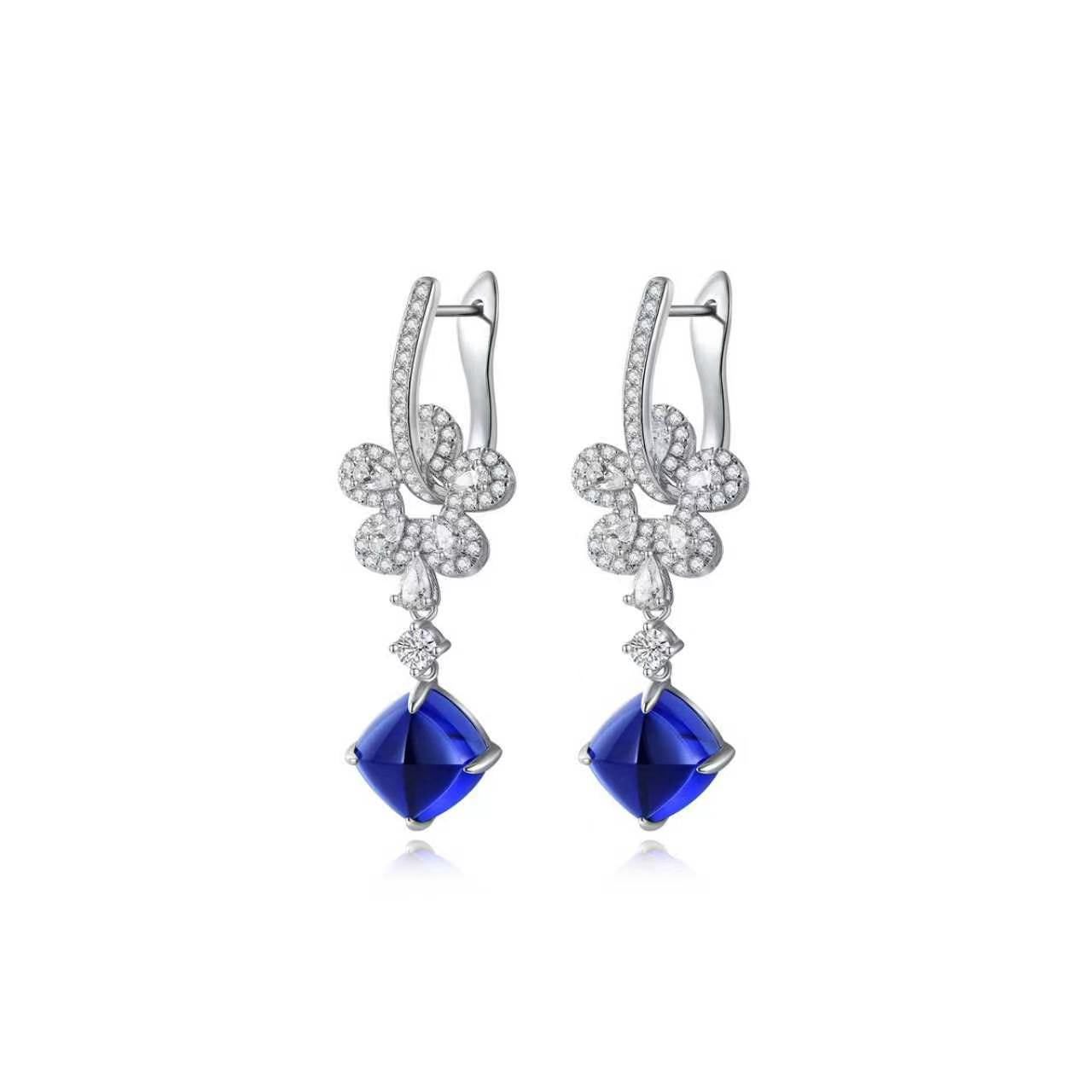 s925 sterling silver lab cobalt spinel/paraiba/ruby/sapphire/emerald & cz diamond earrings