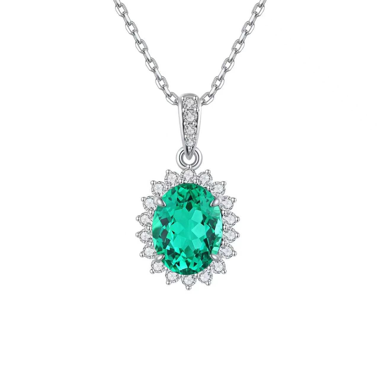 s925 sterling silver lab sapphire/ruby/emerald/paraiba & cz diamond necklace