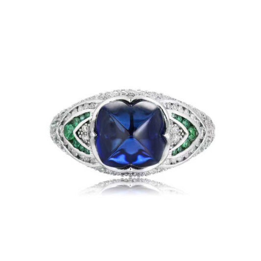 Vintage Sugar Loaf Sapphire Ring Old European Style Antique Edwardian Art Deco Engagement Ring Victorian Sapphire Proposal Ring Gift for Mom