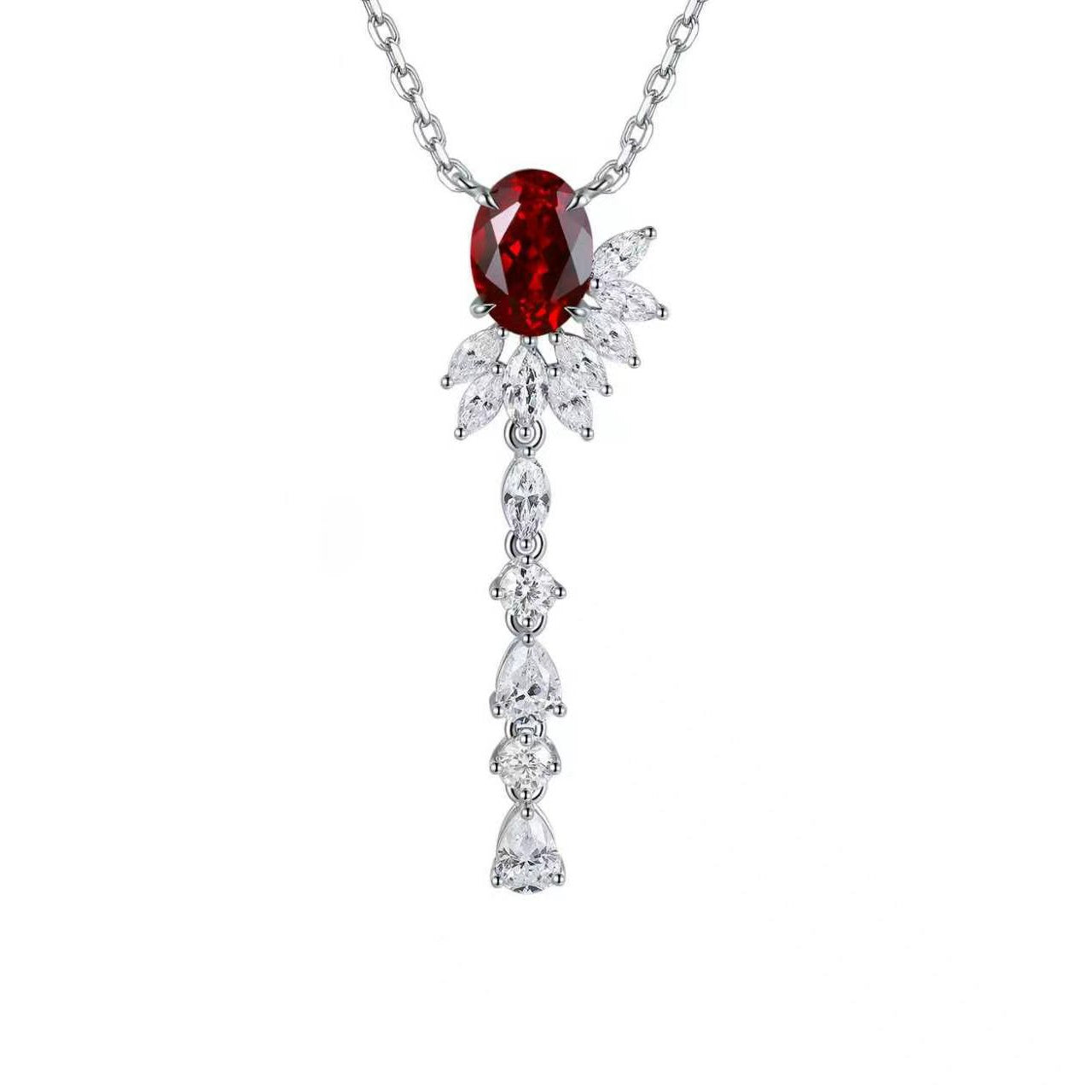 s925 sterling silver lab paraiba/ruby & cz diamond necklace