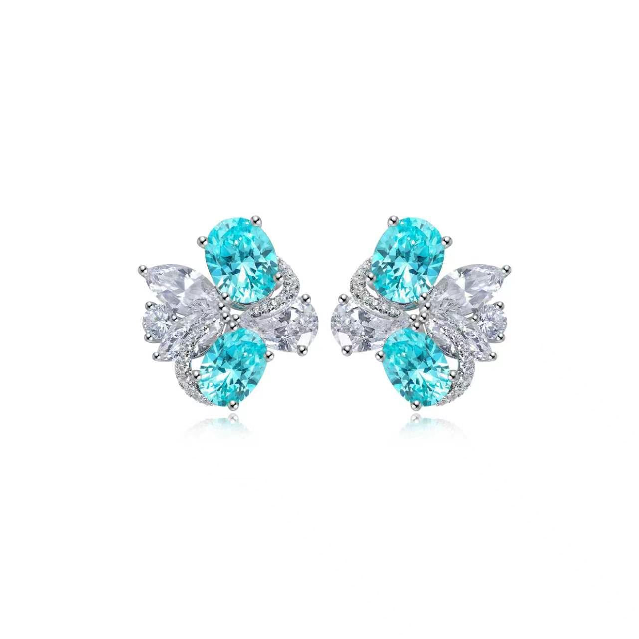 s925 sterling silver lab ruby/paraiba & cz diamond stud earrings