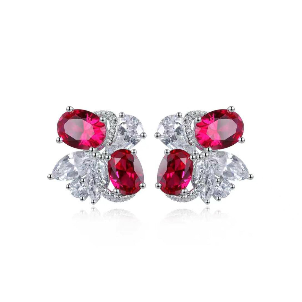 s925 sterling silver lab ruby/paraiba & cz diamond stud earrings
