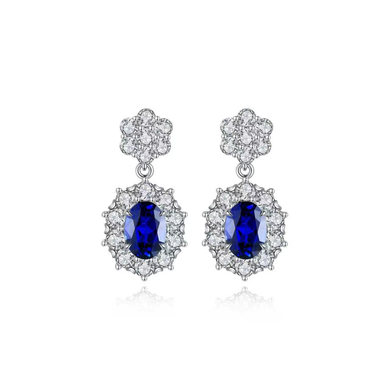 s925 sterling silver lab ruby/sapphire/emerald/paraiba & cz diamond earrings