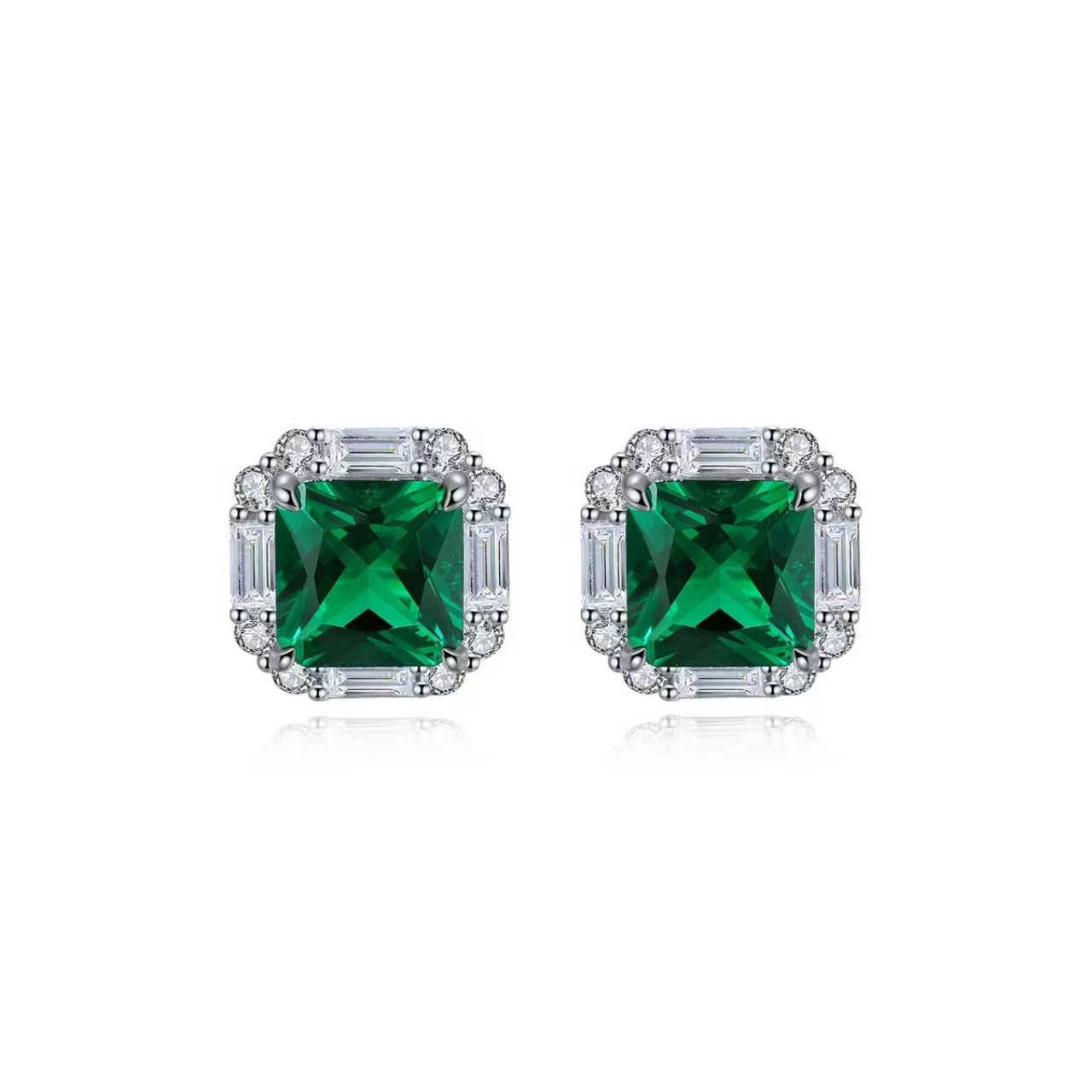 s925 sterling silver lab cobalt spinel/ruby/sapphire/emerald/paraiba & cz diamond stud earrings