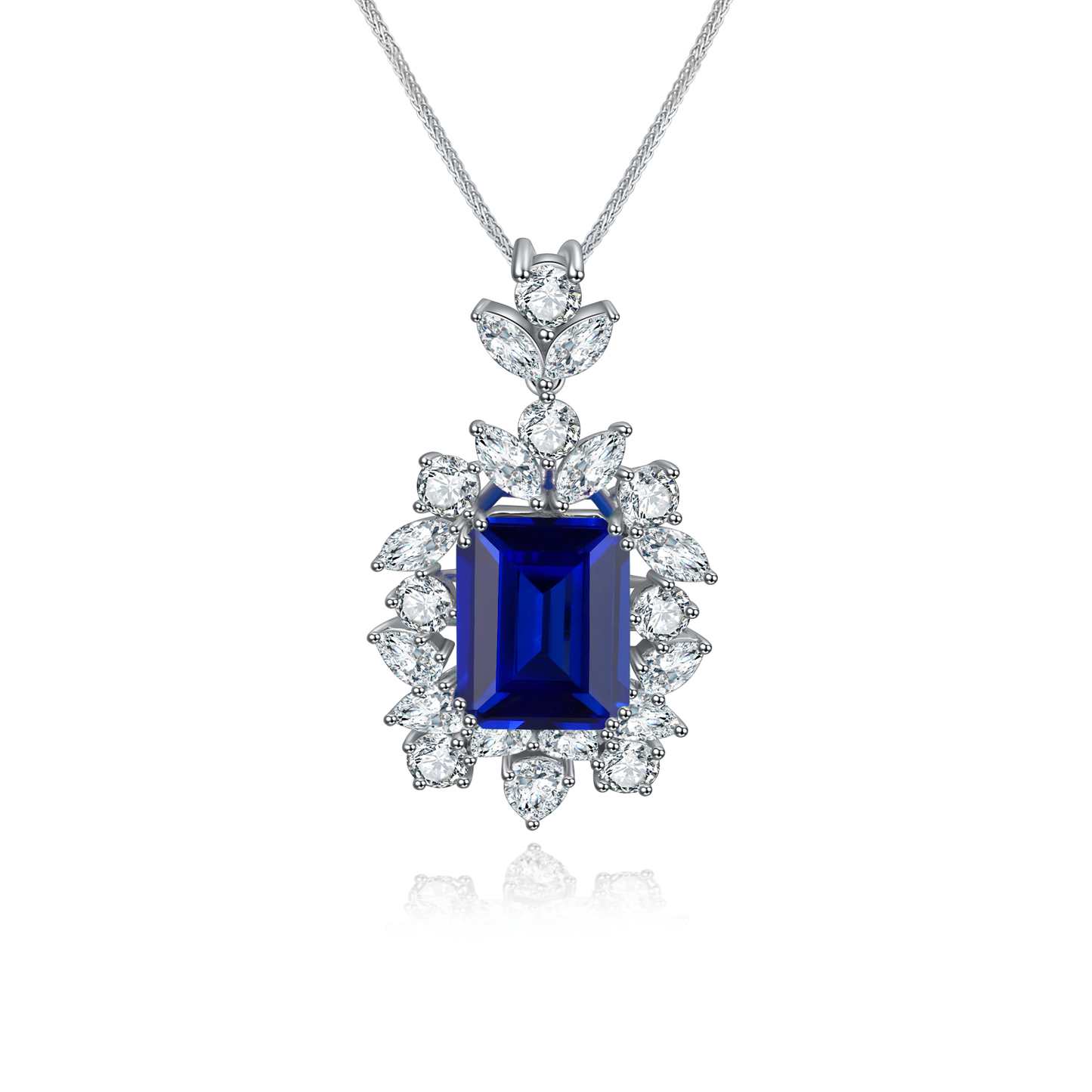 s925 sterling silver lab sapphire/ruby/emerald & cz diamond necklace