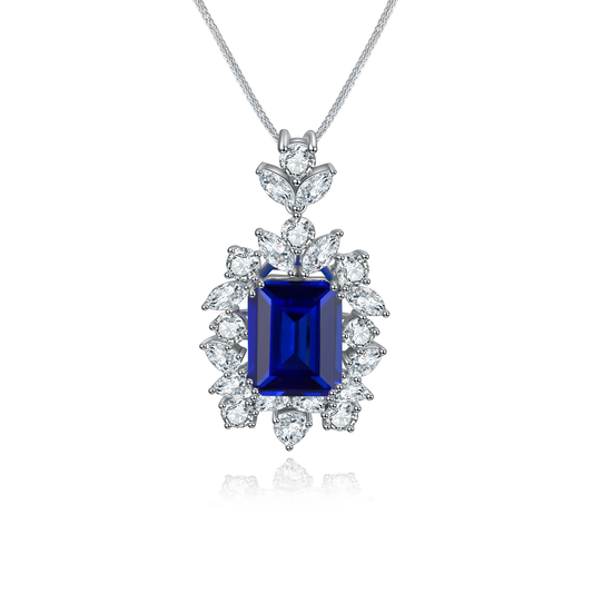 S925 Sterling Silver Lab Sapphire/Ruby/Emerald & CZ Diamond Necklace