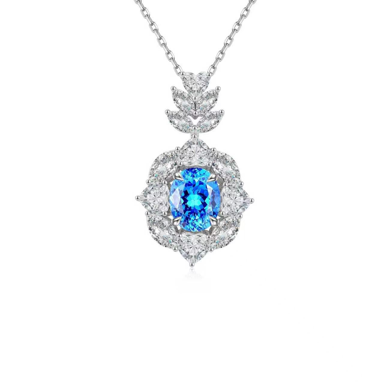 s925 sterling silver lab sapphire/ruby/emerald/paraiba/cobalt spinel & cz diamond necklace