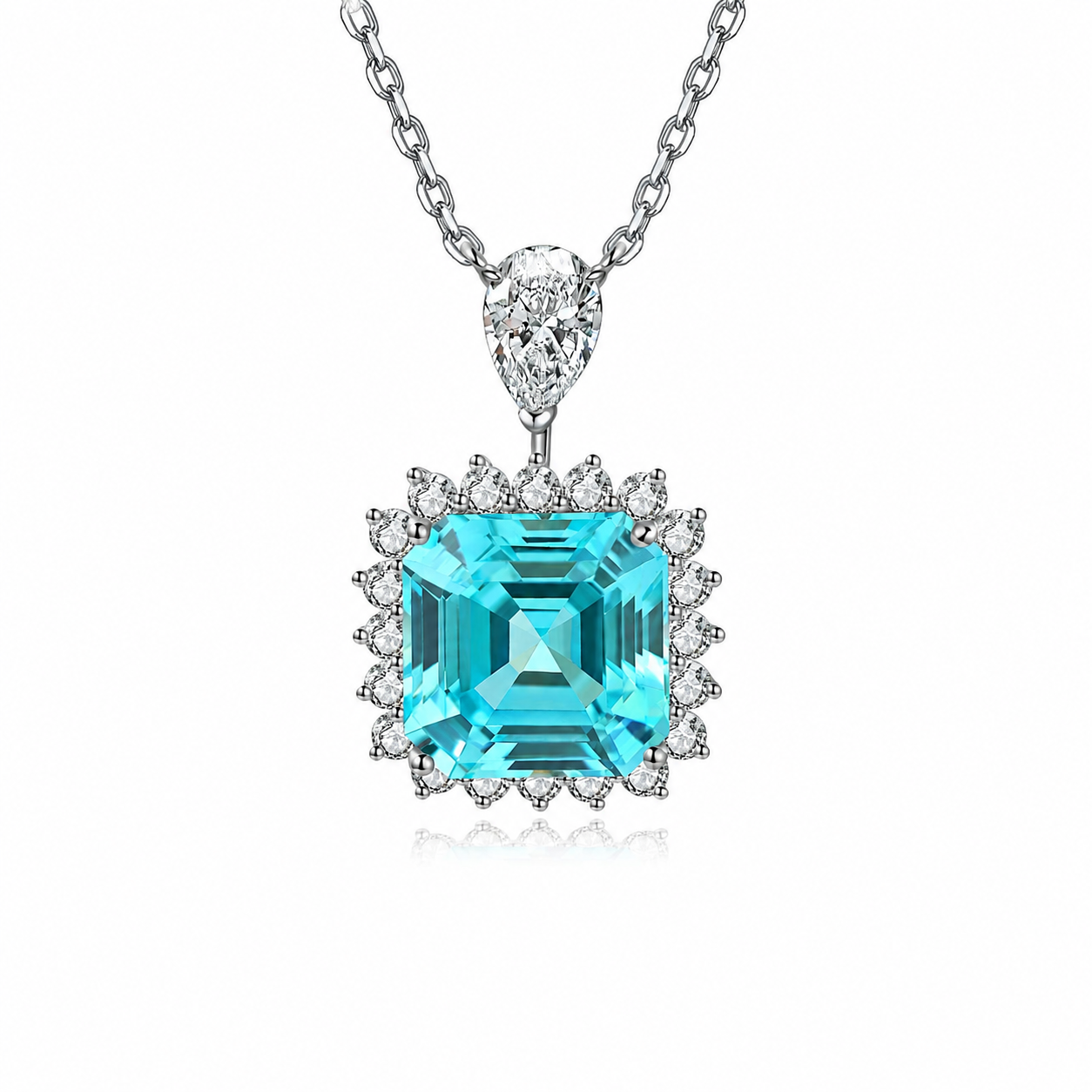s925 sterling silver lab paraiba/emerald & cz diamond necklace