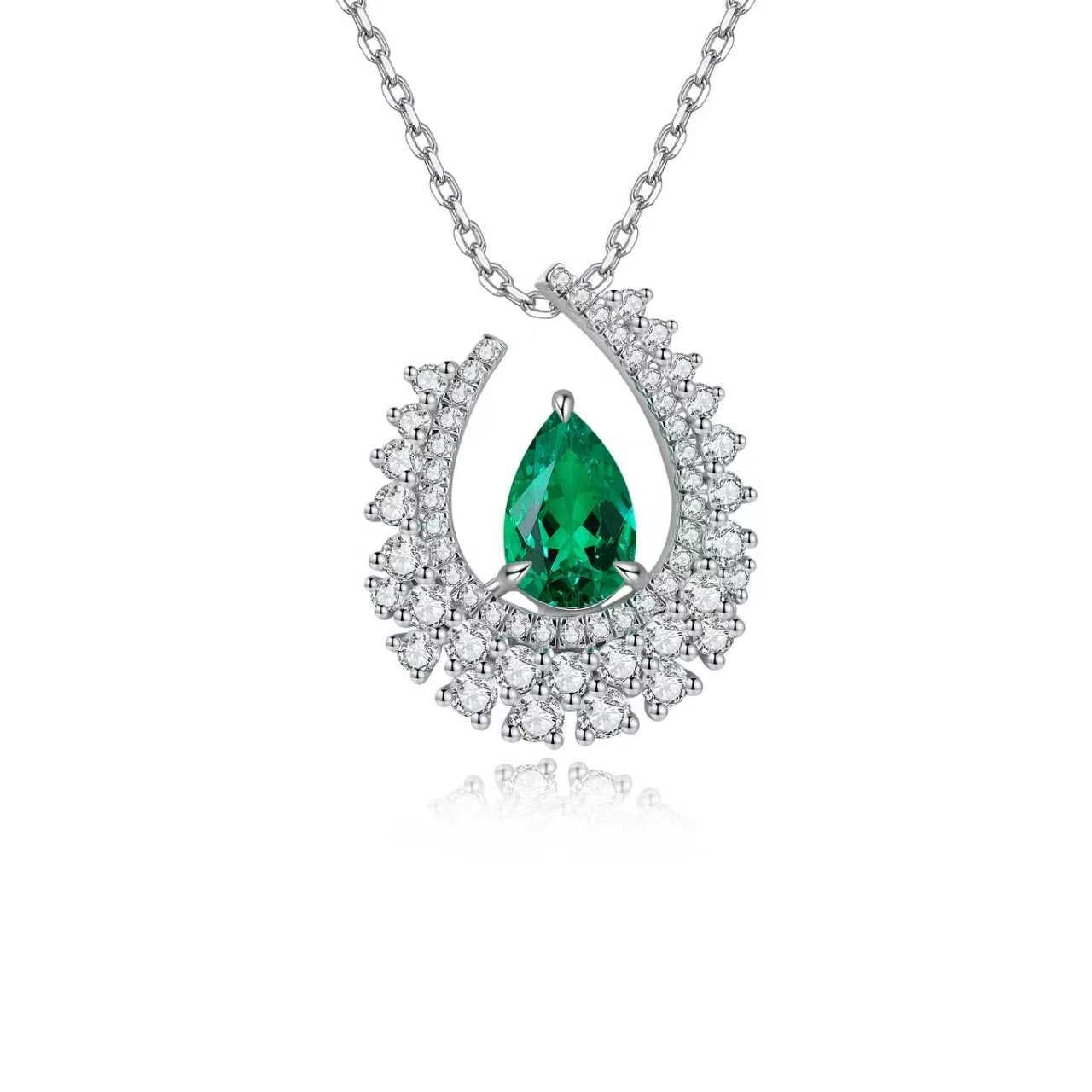 s925 sterling silver lab emerald/ruby/sapphire/paraiba & cz diamond necklace