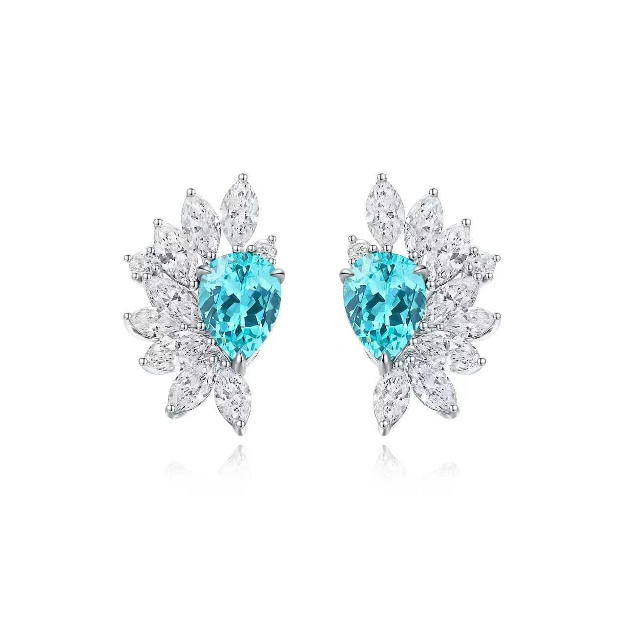 s925 sterling silver lab ruby/sapphire/emerald/paraiba & cz diamond stud earrings