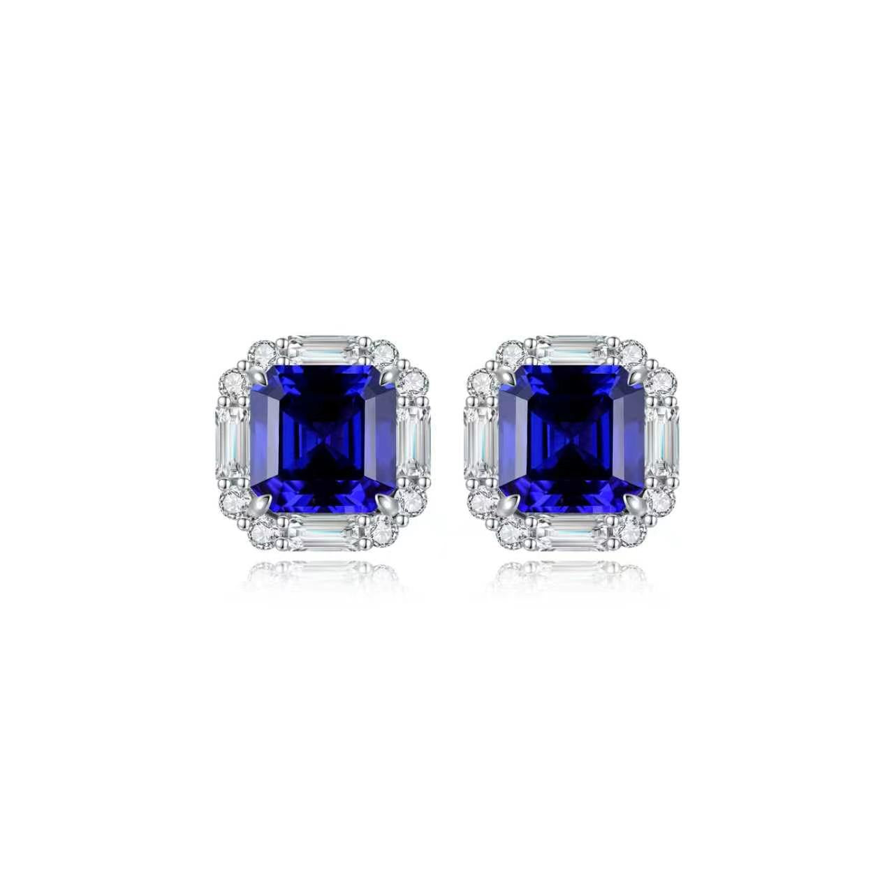 s925 sterling silver lab cobalt spinel/ruby/sapphire/emerald/paraiba & cz diamond stud earrings