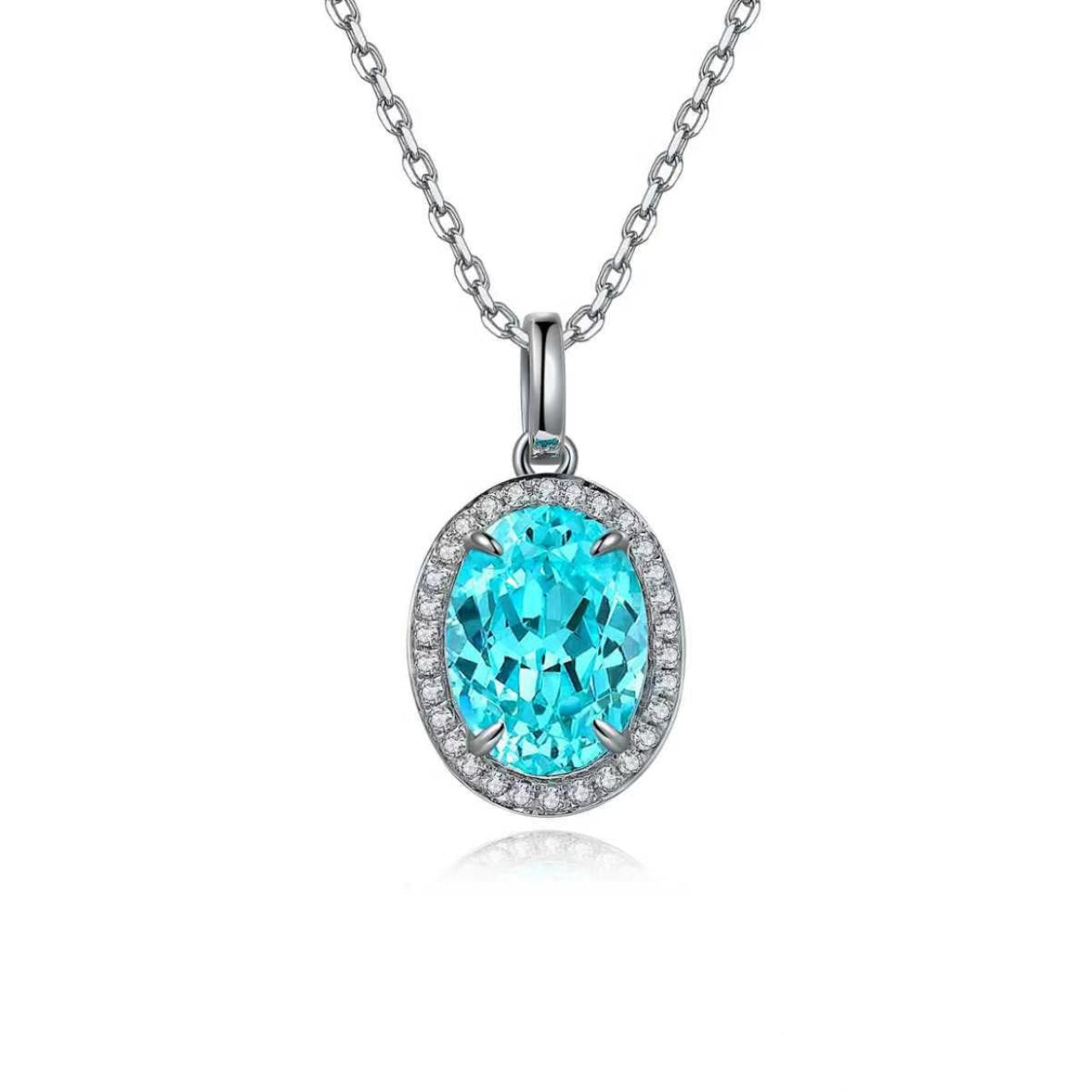 s925 sterling silver lab paraiba/ruby/sapphire/emerald/cobalt spinel & cz diamond necklace