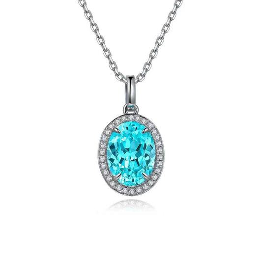 S925 Sterling Silver Lab Paraiba/Ruby/Sapphire/Emerald/Cobalt Spinel & CZ Diamond Necklace