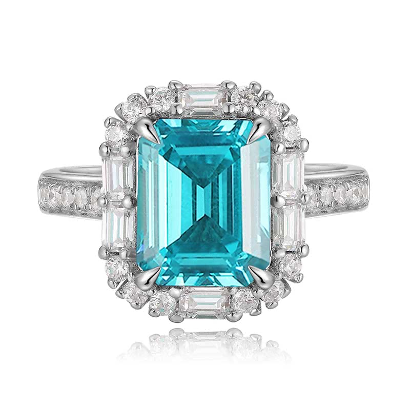 s925 sterling silver lab emerald/ruby/sapphire/paraiba & cz diamond ring