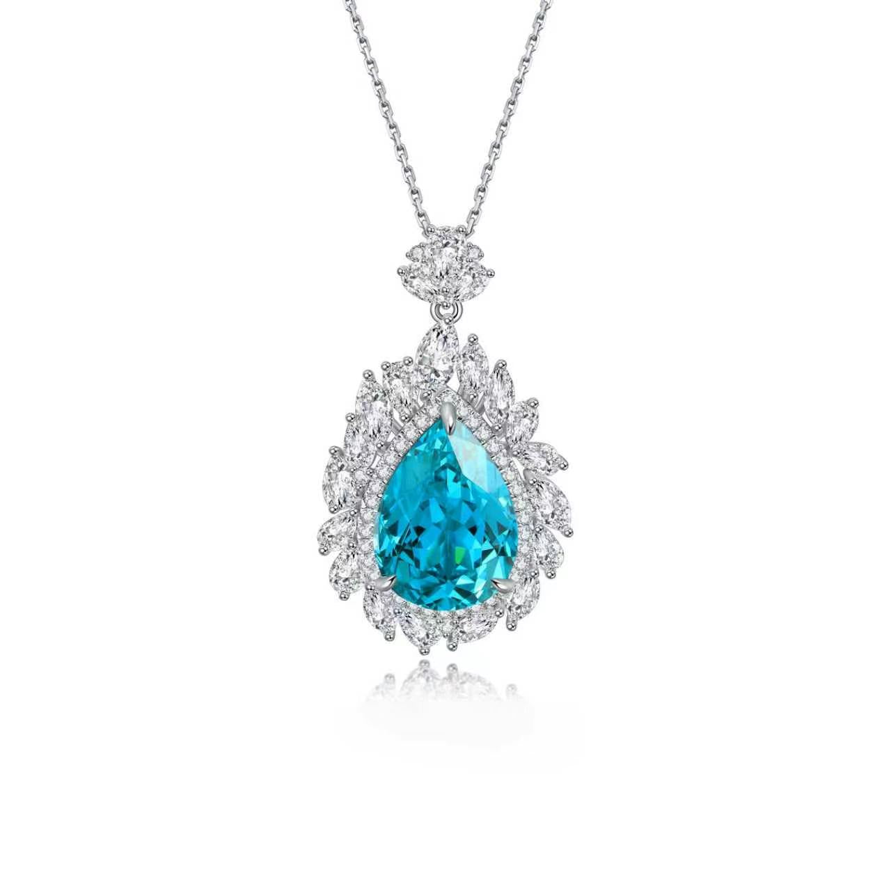 s925 sterling silver lab paraiba & cz diamond necklace