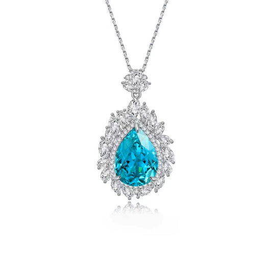 S925 Sterling Silver Lab Paraiba & CZ Diamond Necklace