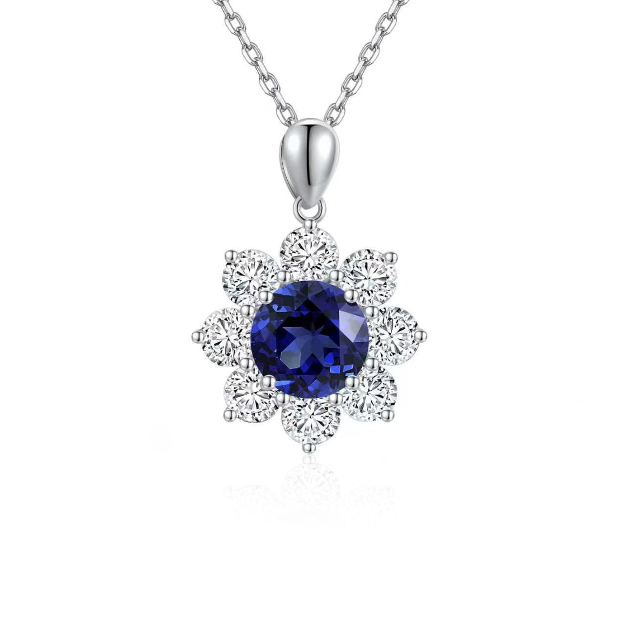 s925 sterling silver lab paraiba/ruby/emerald/cobalt spinel/sapphire & cz diamond necklace