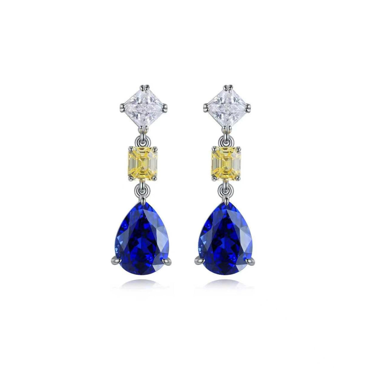 s925 sterling silver lab sapphire & cz diamond earrings