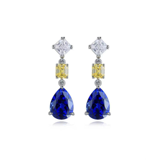 S925 Sterling Silver Lab Sapphire & CZ Diamond Earrings