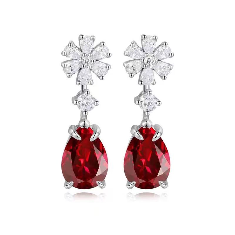 s925 sterling silver lab ruby/sapphire/emerald/paraiba & cz diamond earrings